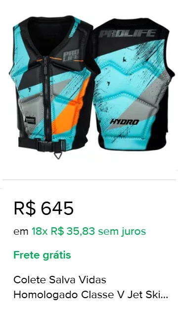 Colete Salva Vidas Homologado Classe V Jet Ski Prolife Hydro