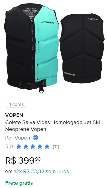 Colete Salva Vidas Homologado Jet Ski Neoprene Vopen