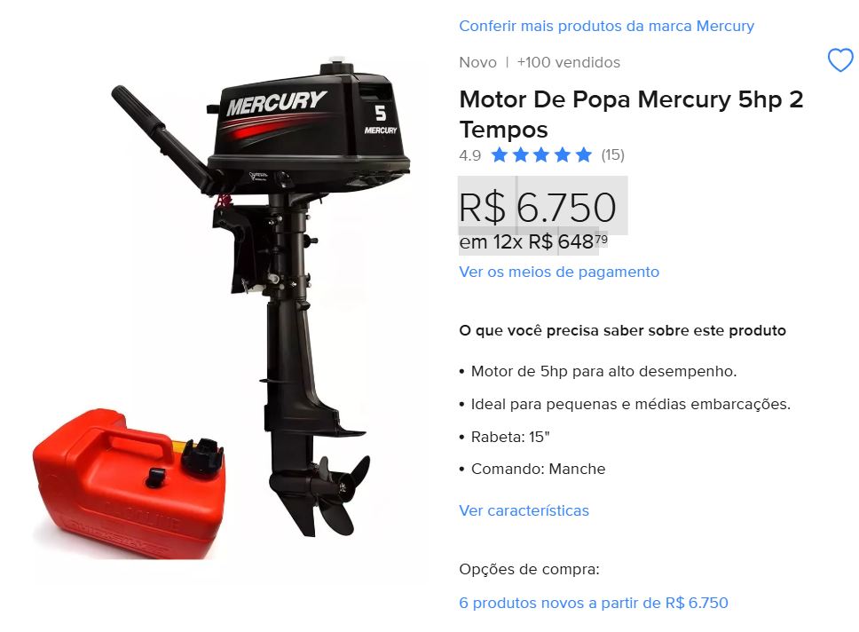 Motor De Popa Mercury 5hp 2 Tempos