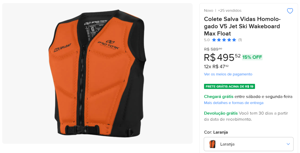 Colete Salva Vidas Homologado V5 Jet Ski Wakeboard Max Float