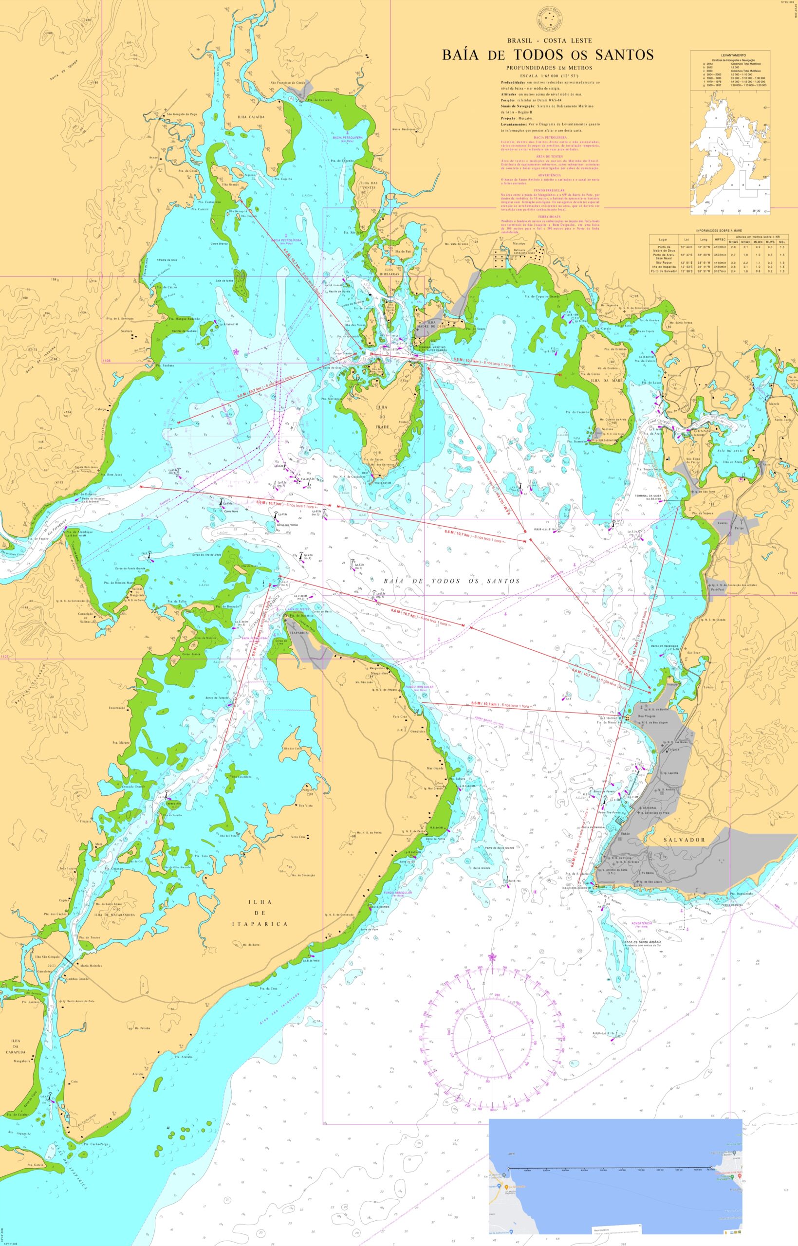Carta Náutica da Baía de Todos os Santos 1110 em imagem com qualidade