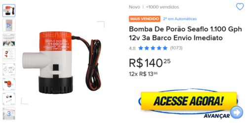 Bomba De Porão Seaflo 1.100 Gph 12v 3a Barco Envio Imediato