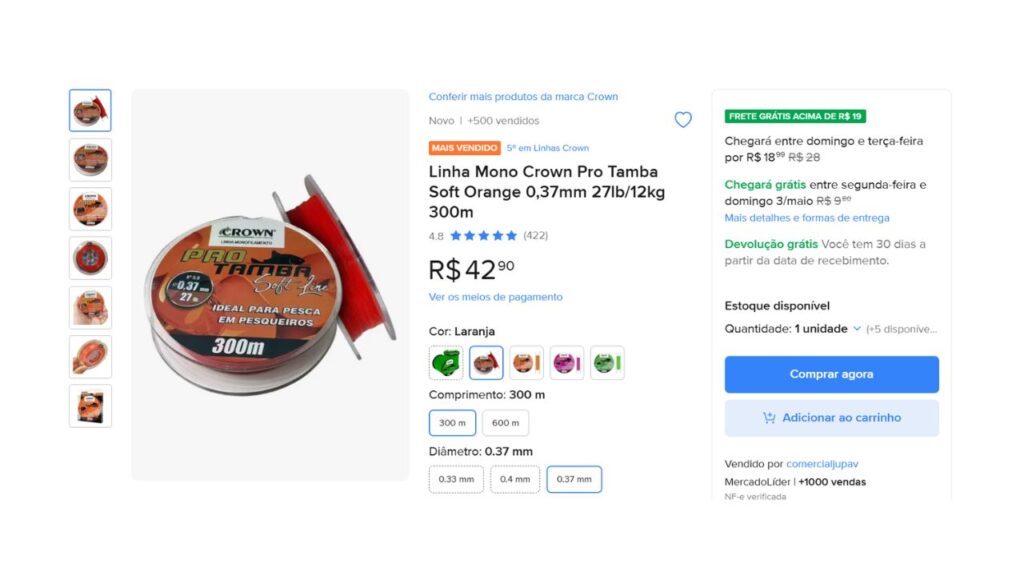 Carretel de linha monofilamento Crown Pro Tamba Soft cor laranja