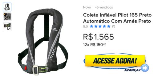 Colete Inflável Pilot 165 Preto Automático Com Arnes Preto