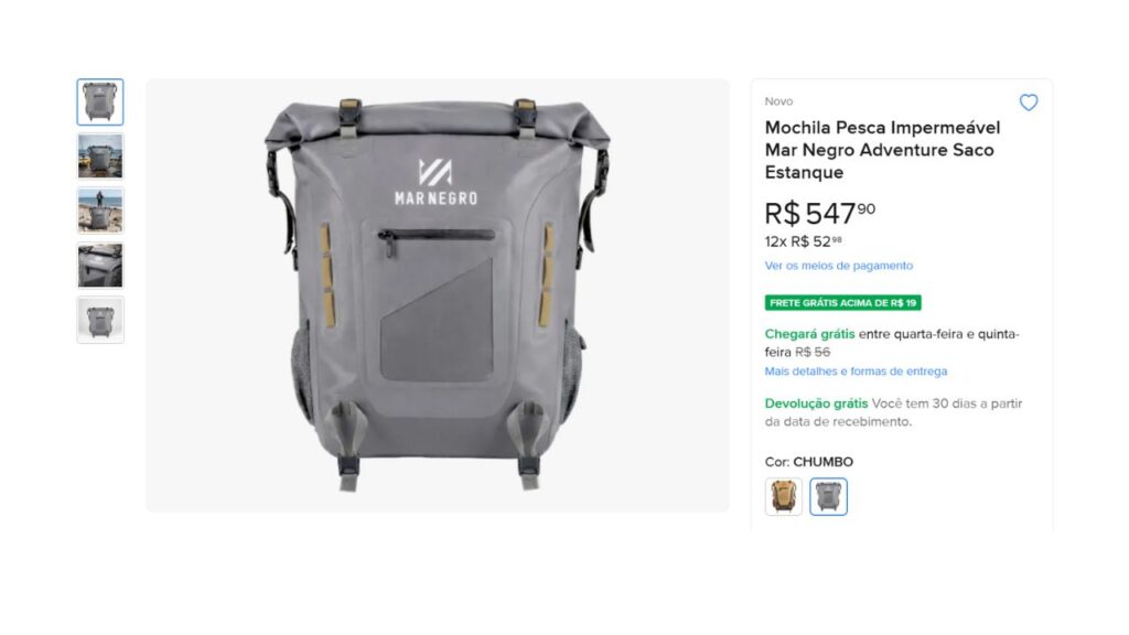 Mochila Pesca Impermeável Mar Negro