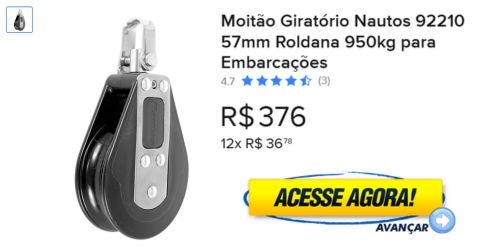 Moitão Giratório Nautos 92210 57mm Roldana 950kg para Embarcações