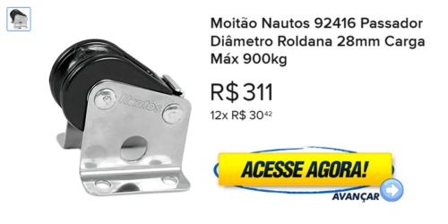 Moitão Nautos 92416 Passador Diâmetro Roldana 28mm Carga Máx 900kg
