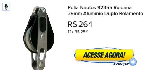Polia Nautos 92355 Roldana 39mm Alumínio Duplo Rolamento