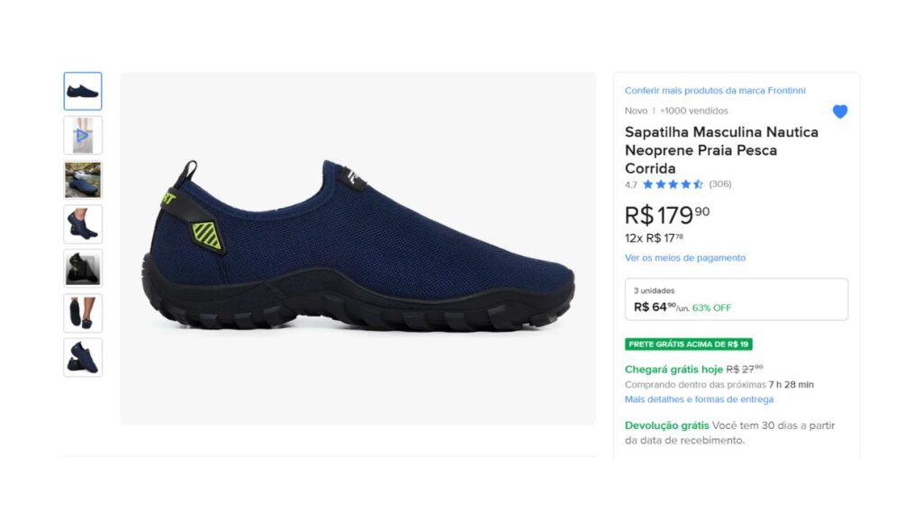 Sapatilha masculina náutica em neoprene com solado antiderrapante