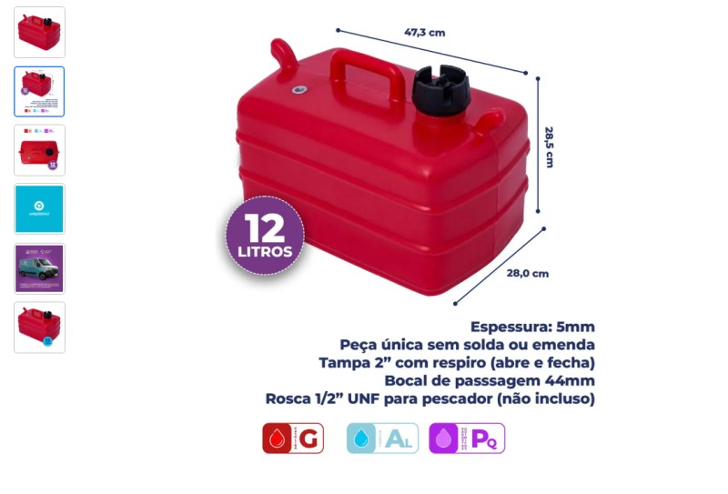 Tanque De Combustível Liquido 12 Litros Barco Lancha Veleiro