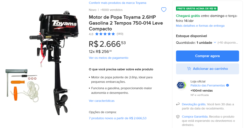 motor de popa toyama 2 hp gasolina 2 tempos